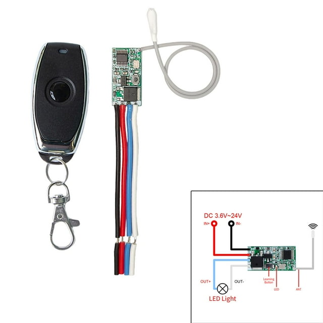 DC 12V 433MHz interruptor de telemando inalámbrico de un canal de modo momentáneo transmisor receptor 1 botón blanco