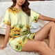 thumbnail image 4 of Balery Sunflowers On A Yellow Background Conjunto de Pijama para Mujer con Estampado, Dos Piezas de Manga Corta y Shorts, Ropa de Dormir Suave con Cuello Redondo y Bolsillos-Large, 4 of 6