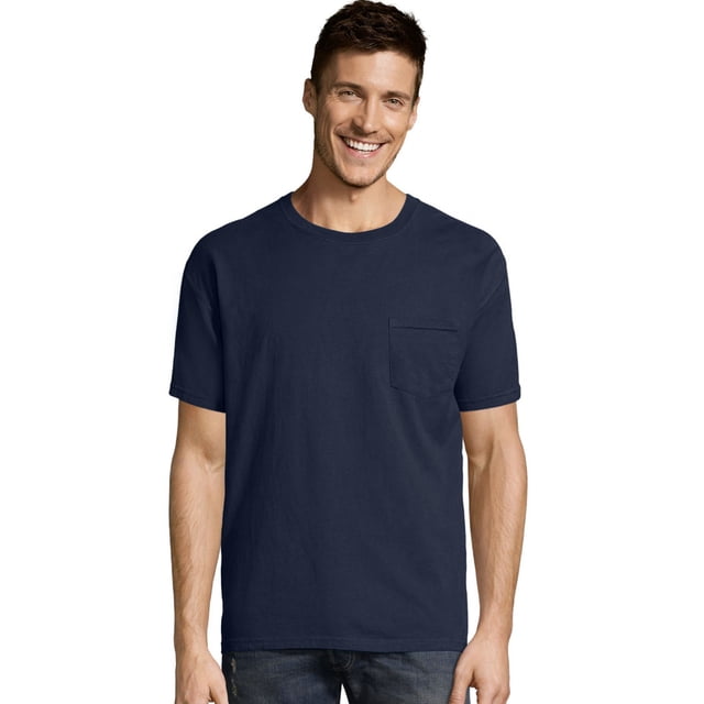 Hanes Mens ComfortWash Garment Dyed Short Sleeve Pocket Tee, M, Navy