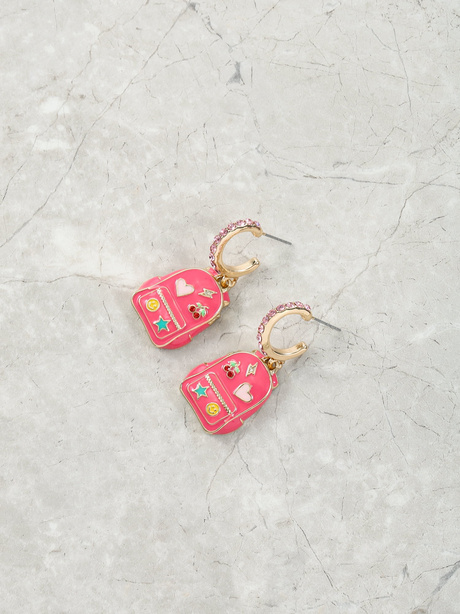 Packed Party Women's Pink Backpack Mini Hoop Dangling Earrings, 1 Pair
