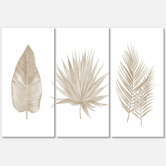 Designart ' Tropical Beiges Leaves On White ' Traditional Canvas Wall Art Print