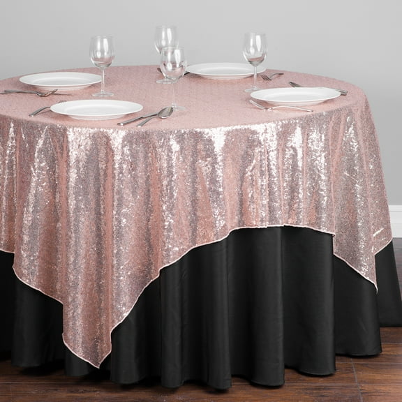 72 in. Square Sequin Overlay Blush Pink