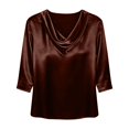 thumbnail image 6 of Dressy Tops for Women 3/4 Length Sleeve Silk Satin Blouses Business Work T Shirts Loose Fit Cowl Neck Spring Summer Outfits 2026 #03Brown 2XL, 6 of 6