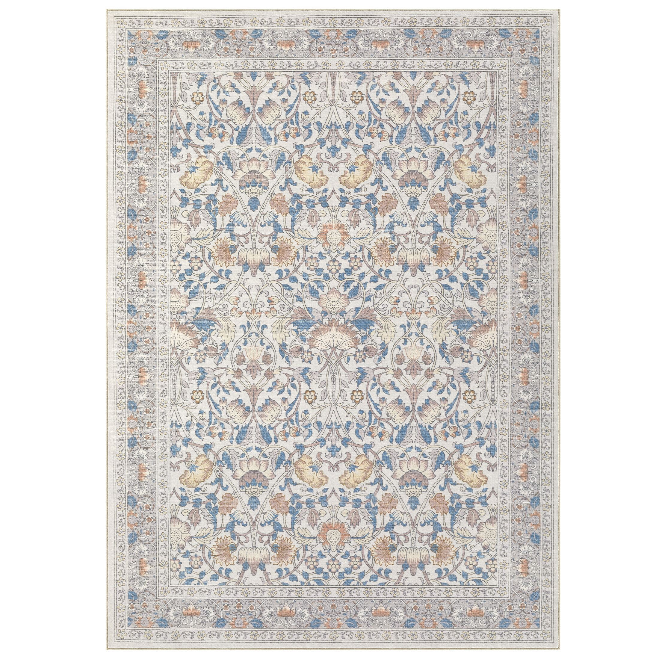 UERMEI 2x3 Small Area Rugs for Entryway, Machine Washable Non Slip Indoor Door Mats, Floral Throw Rug for Bedroom Hallway, Laundry Room Carpets - Beige/Blue/Brown