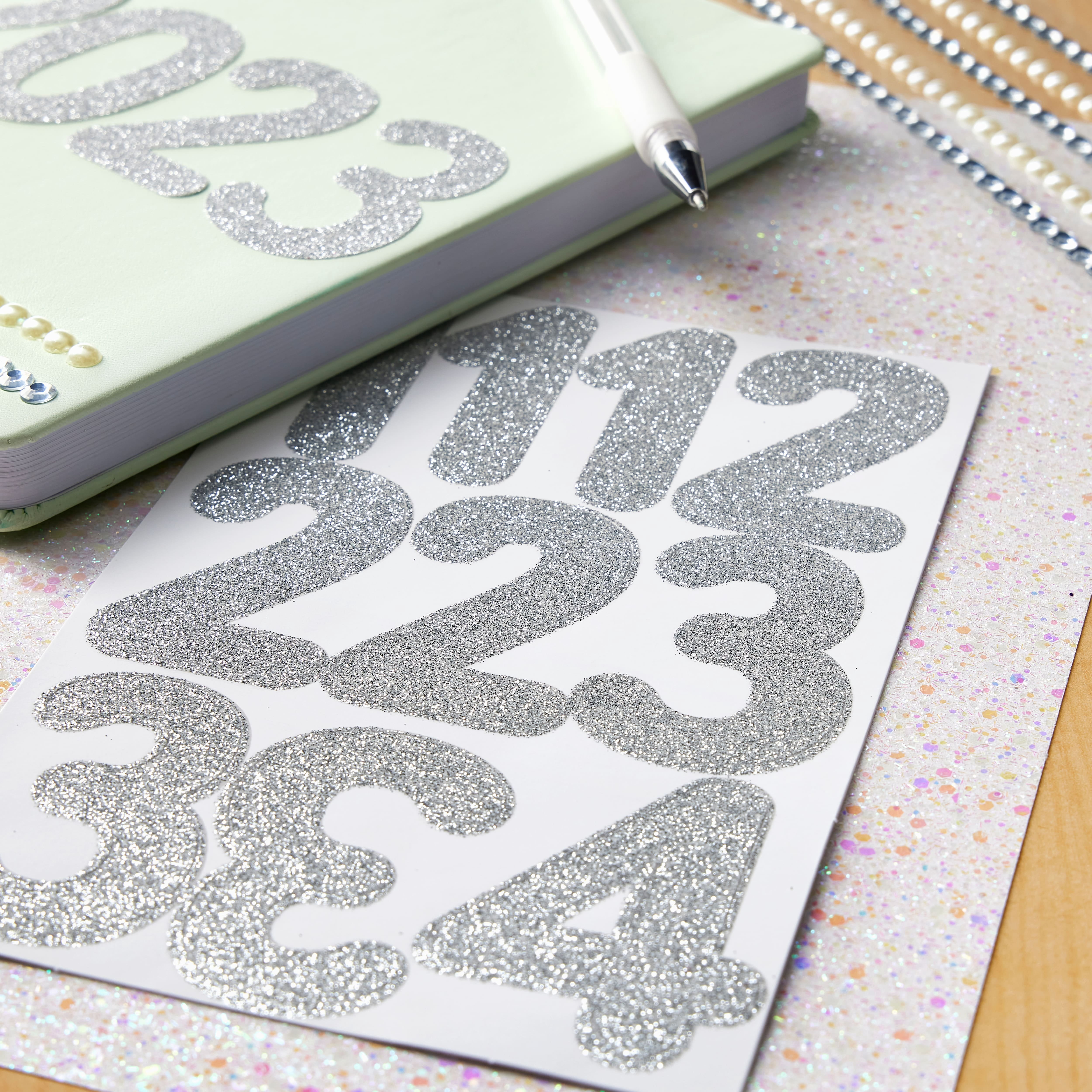 Recollections Silver Glitter Rounded Number Stickers, 12 Pack