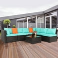 thumbnail image 2 of SalonMore 7PCS Rattan Wicker Patio Furniture Set Outdoor Wicker Sectional Set Patio Sectional for Garden, Outdoor Sectional Set with Lake Blue Cushion, 2 of 8
