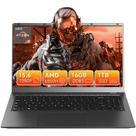 BREB 15.6" FHD Gaming Laptop - AMD Ryzen 7 6800H, 16GB DDR5, 1TB SSD, Fingerprint Unlock, Backlit Keyboard, PD Charging