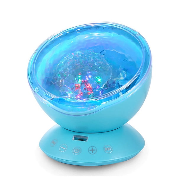 Proyector LED de luz nocturna para niños con olas del océano y control remoto, música hipnótica, 7 modos de parpadeo, ideal para dormitorio infantil, regalo de Navidad (azul)
