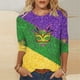 thumbnail image 1 of Tejiojio Mardi Gras Shirts for Women Patch Print 3/4 Sleeve Tops Carnival Party Tshirt Casual Crewneck Blouse, 1 of 5