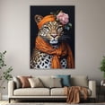 thumbnail image 6 of Mudket Framed Leopard with Floral Headscarf Canvas Wall Art, Stylish Animal Print Wall Decor, Ready to Hang for Women Bedroom Living Room - 12"L x 8"W, 6 of 10