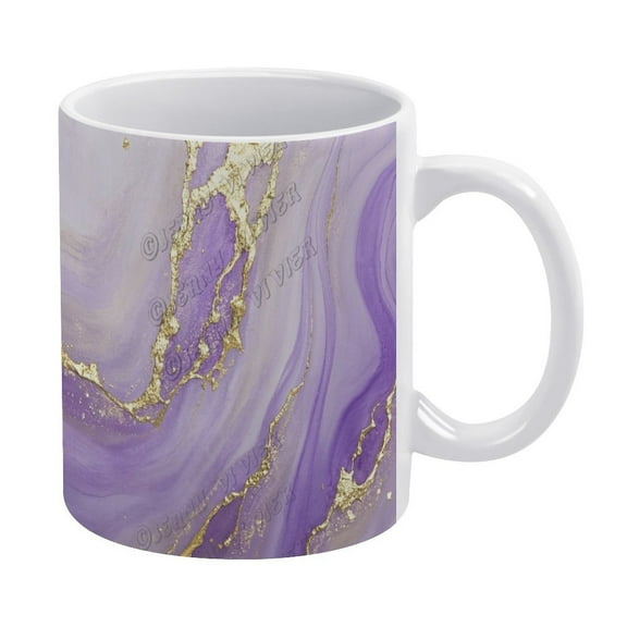 11 Oz Personalized Purple and Gold Marble Coffee Mug - White Porcelain, Ideal for Tea and Coffee Lovers