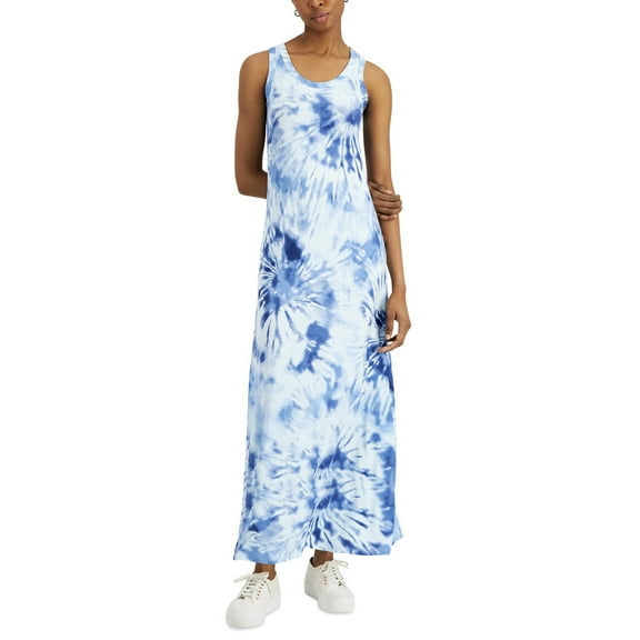Style & Co. Women's Sleeveless Tie-Dye Maxi Dress Blue Socket Petite Size PM