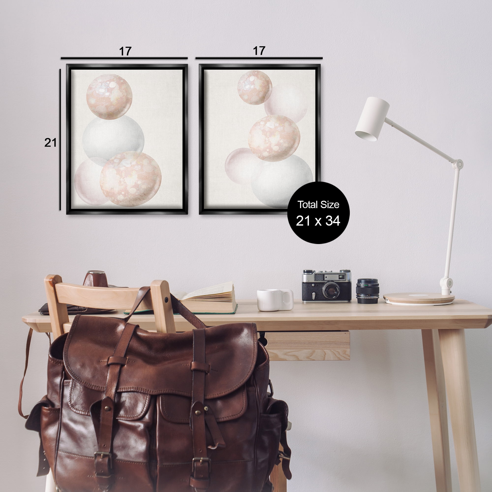 Stupell Industries Stacked Spheres Speckled Abstract Painting Black Floater Framed Canvas Art Print Wall Art, 17 x 21, Set of 2