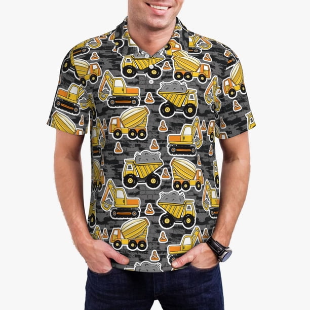 Fotbe Excavator At Work Camiseta Polo de Golf para Hombre con Estampado – Camisa Deportiva Transpirable con Cuello Abotonado-Small