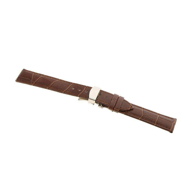 Baohd Leather Watch Band Butterfly Deployment Clasp Buckle Coffee 18mm