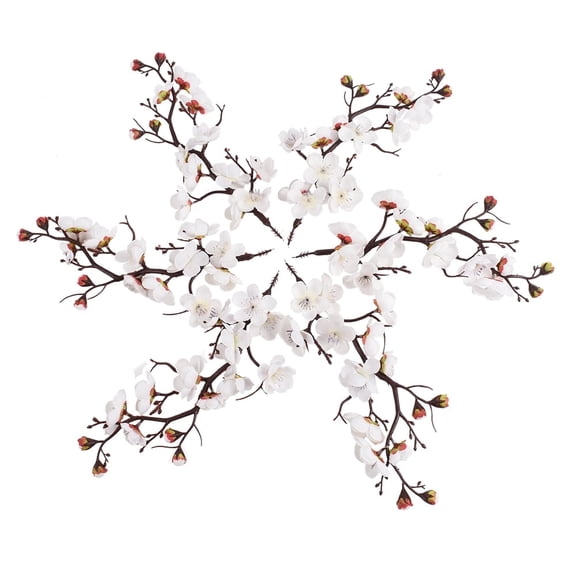 Hagao White Artificial Plum Blossom Branches 6‑Pack, 10.6in Realistic Silk Flower Stems for Vase, Home Wedding Table Centerpiece Decor