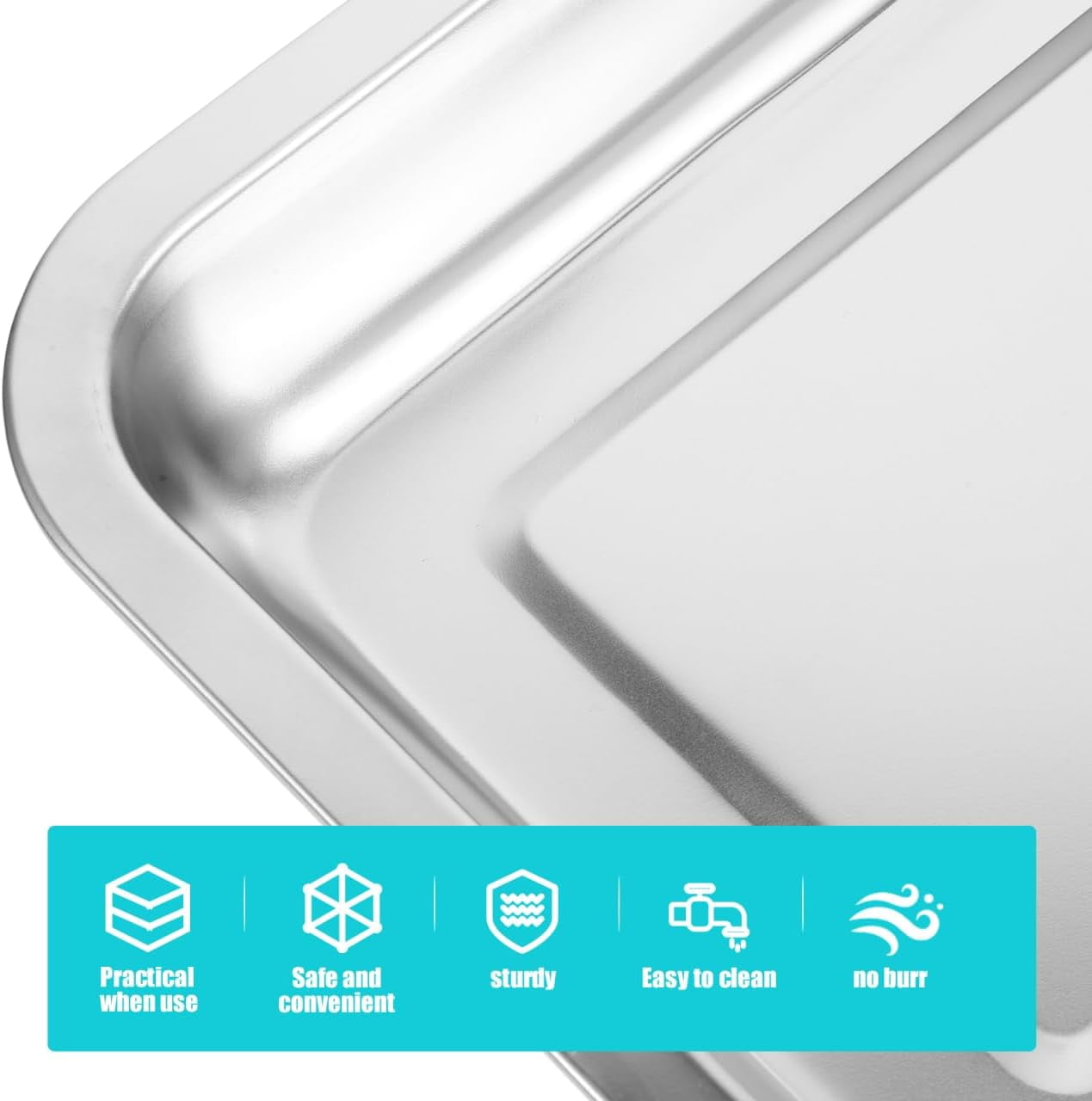 ABCISI Stainless Steel Cat Litter Box- Low Entry Litter Box for Small Cats Hamster Rabbits, Small Open Nonstick Metal Kitten Litter Tray, 31.50X21.50X4.50CM, Silver