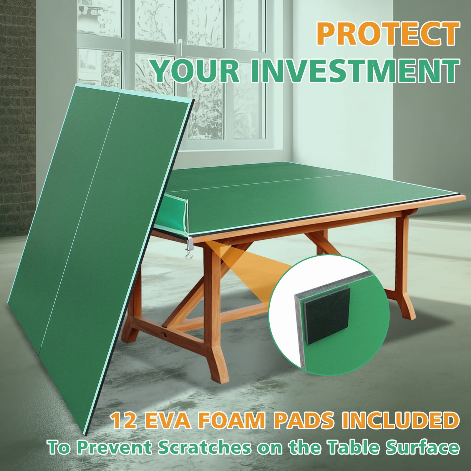 8ft Green Foldable Ping Pong Table Top, Portable Table Tennis Conversion Top with Net - Indoor Use
