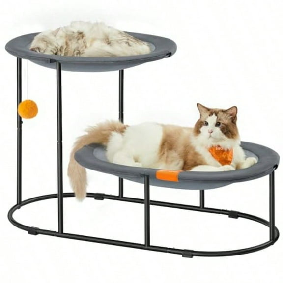 2Tier Elevated Cat Hammock Bed Breathable Furniture for MultiCat Households Indoor and Outdoor with Removable Washable Mesh Steel Frame for Summer Dove Gray UPCB012G01