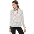 thumbnail image 3 of INSPIRE CHIC Blusa con cuello con volantes y lazo para mujer, blusa de manga larga con campana vintage Lunares blancos XL, 3 of 6