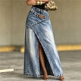 thumbnail image 2 of ZHOGXU Casual Ladies Denim Midi Skirts Solid Color High Waist Wrap With Slit Button Front Layered Modern Design Party Club Wear, 2 of 4