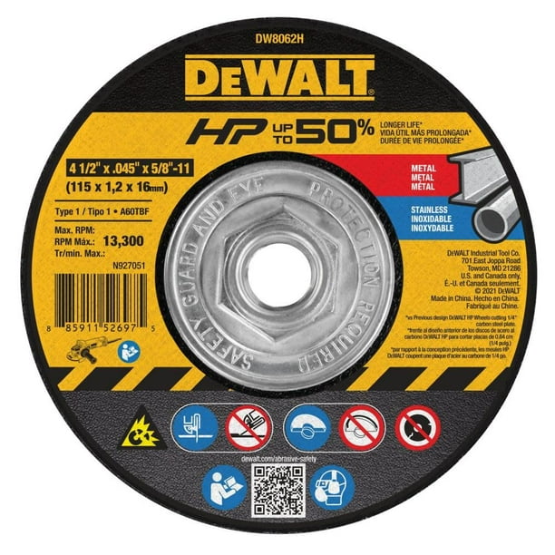 Disco de corte DEWALT DW8062H 4-1/2 x 1,1 x 16 cm para metal