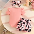 thumbnail image 4 of HWJAD Sweet Heart Baby Clothes Girl Newborn Infant Girls Summer Outfit Short Sleeve Romper Floral Short Headband Set, 4 of 11