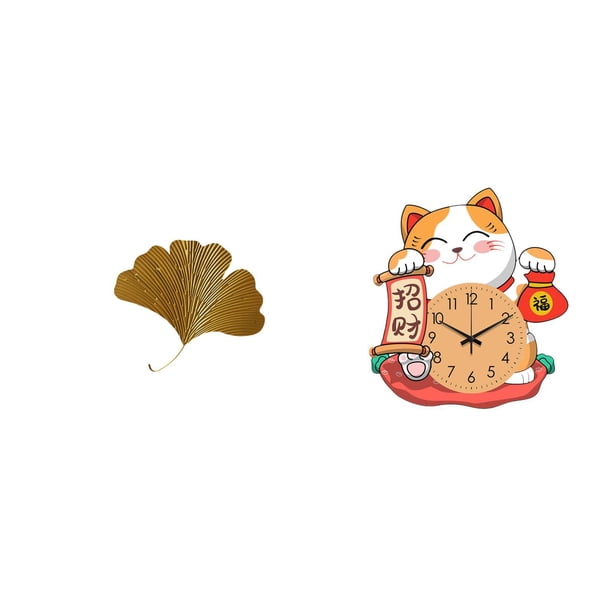 Esculturas de pared de hojas,Esculturas de pared de hierro forjado con forma de hojas de ginkgo,Escultura decorativa colgante de hojas de ginkgo para pared,Reloj de pared,Reloj de pared