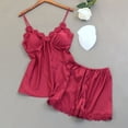 thumbnail image 2 of MGDXOX Women's Satin Floral Lace Cami Pajama Set 2 Piece Silky Sleepwear Shorts Loungewear V Neck Sleepwear Set Red S, 2 of 3