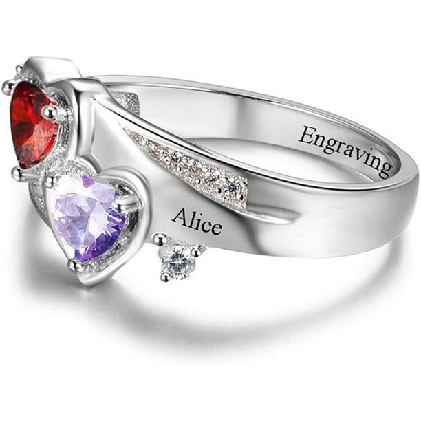 Sterling Silver Personalized Mothers Ring with 2 birthstones