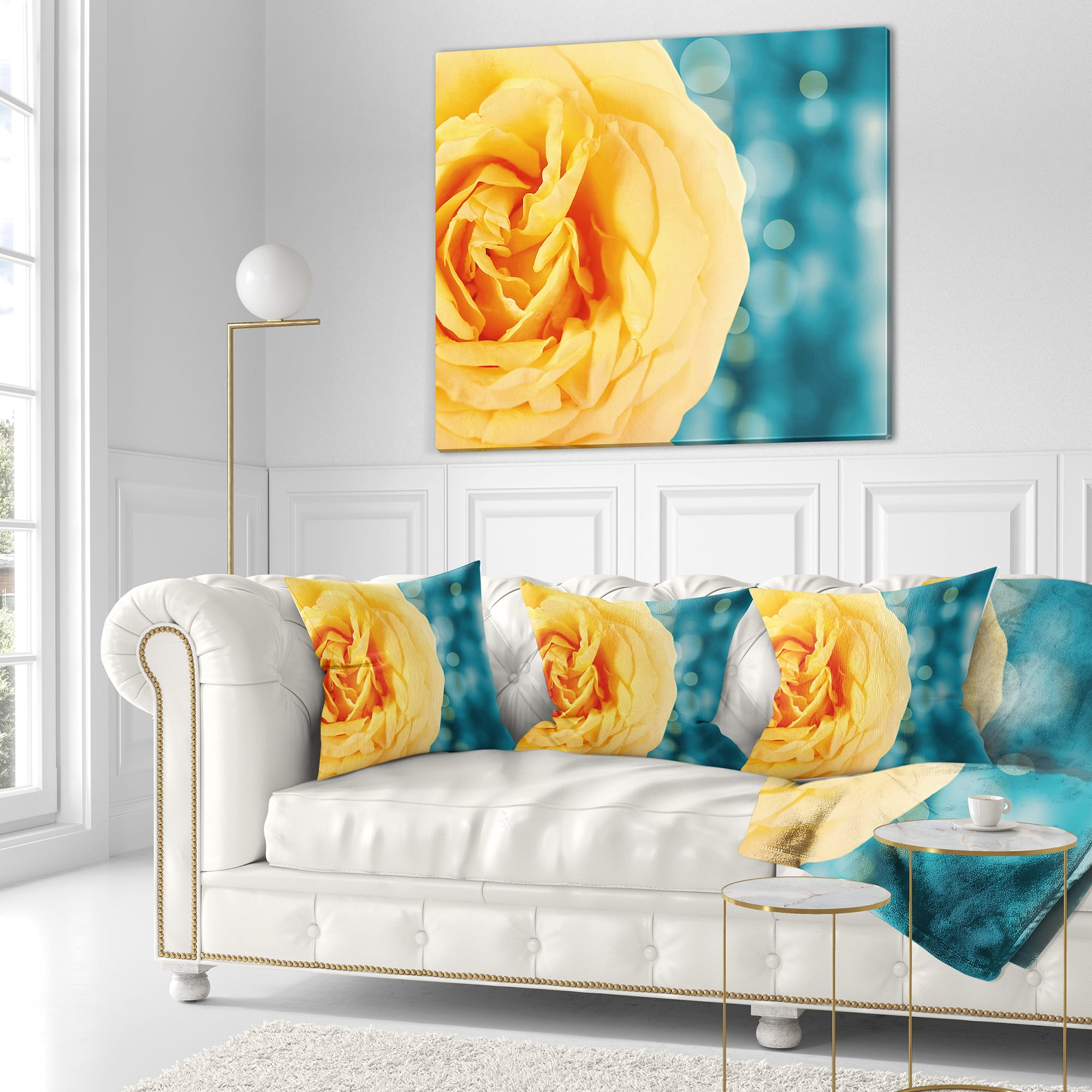 Designart Rose Flower with Lit up Background - Floral Throw Pillow - 18x18