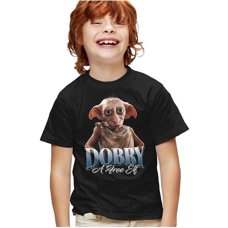 Harry Potter Dobby The Elf Homage Kids T Shirt for Youth Boys and Girls, Black, Large