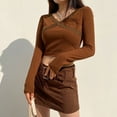 thumbnail image 6 of Elainilye Fashion Womens Long Sleeve Tops V-neck Slim Cross Lace Solid Color Bottom Pullover Top Shirt, 6 of 9