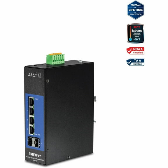TRENDnet TI-G642i 6-Port Industrial Gigabit L2 Managed DIN-Rail Switch