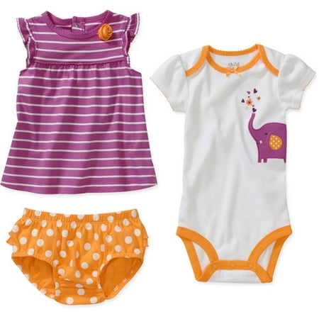 Child of Mine by Carters Newborn Girls' 3 Piece Elephant Shirt, Bodysuit and Bloomer Set