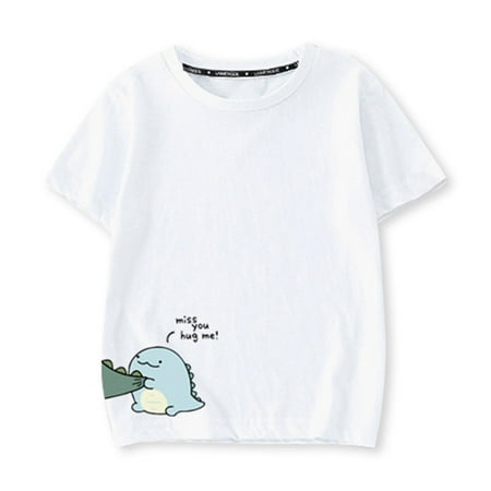 

Christmas Gifts Fathers Day Cartoon Dinosaur Printed Short Sleeve T Shirt Top Father And Kids Boys Family Matching Shirts Cotton White 110