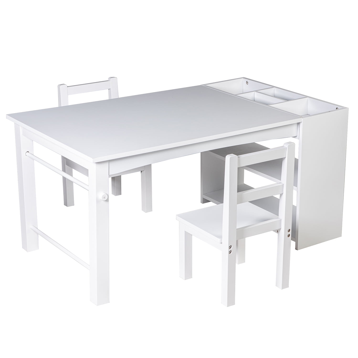 Kepooman Activity Table for Children, Drawing Table with Stool and Bookshelf for Home, Table and Chair Set for Kids, White Kepooman Activity Table for Children, Drawing Table with Stool and Bookshelf for Home, Table and Chair Set for Kids, White
