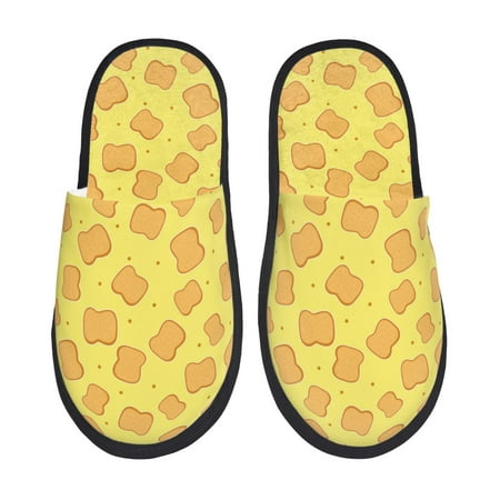 

Fuzoiu Toast Print Unisex Furry Slippers Plush Indoor Shoes Trendy House Slippers Anti-Skid EVA Sole House Shoes for Home Office and Travel -Large