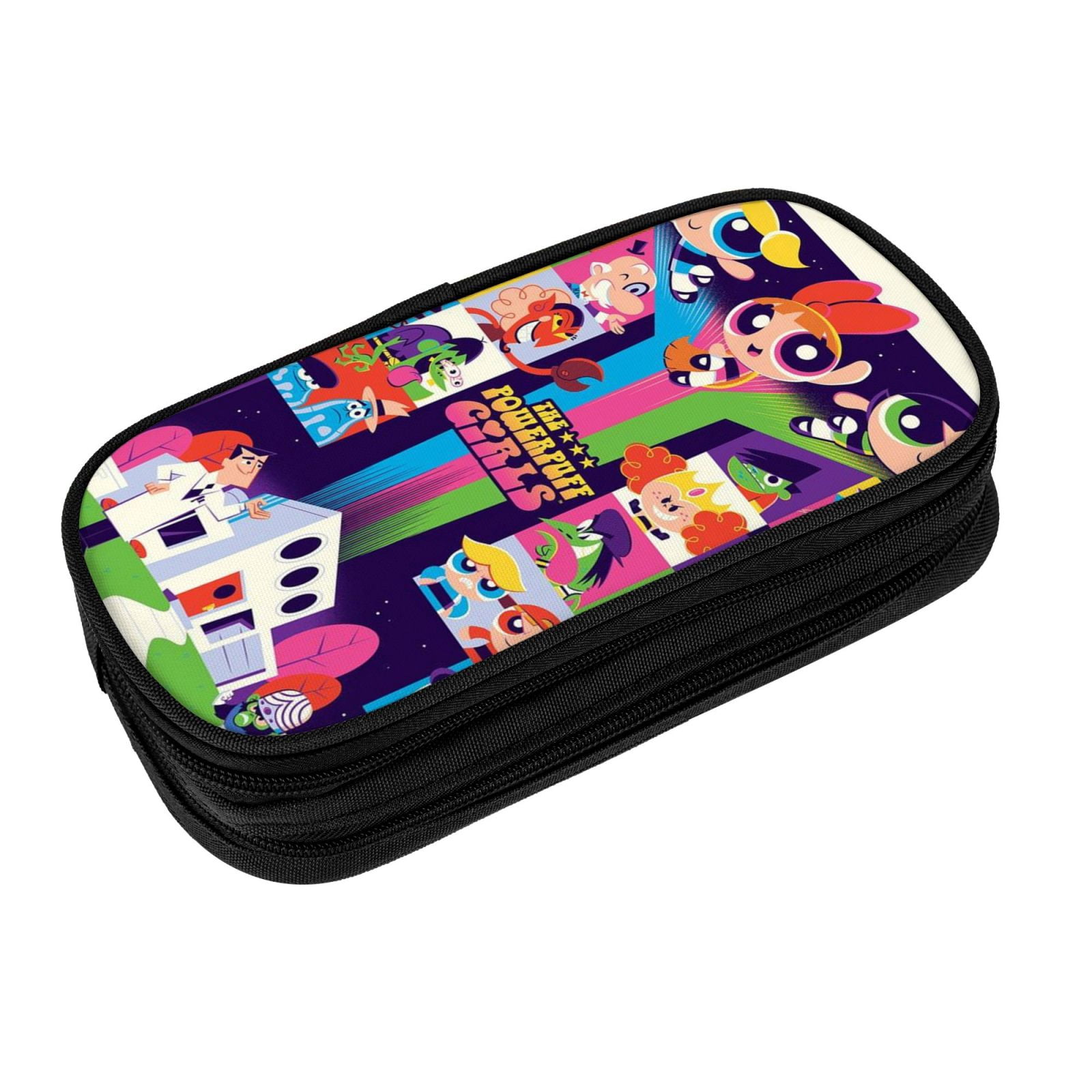 The Powerpuff Gi-rls Pencil Case Large Capacity Pencil Pouch Penbag Office Stationery Organizer Travel Makeup Bag Black