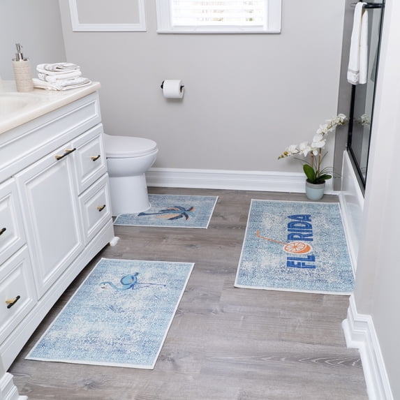 SussexHome the US States Design 3 Piece Bathroom Rugs Set - Non-Slip Ultra Thin Bath Rugs for Bathroom Floor - Washable Cotton Bathroom Mats Set