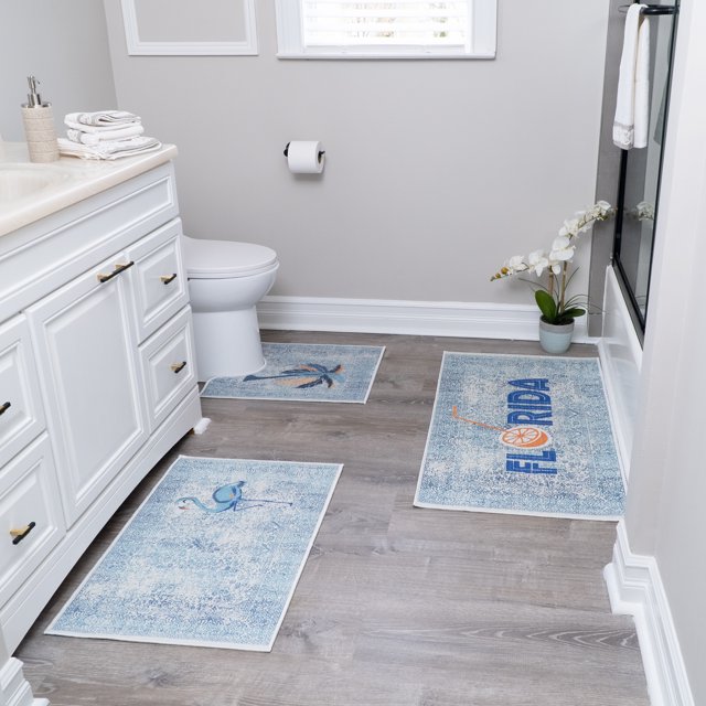the US States Design 3 Piece Bathroom Rugs Set - Non-Slip Ultra Thin Bath Rugs for Bathroom Floor - Washable Cotton Bathroom Mats Set