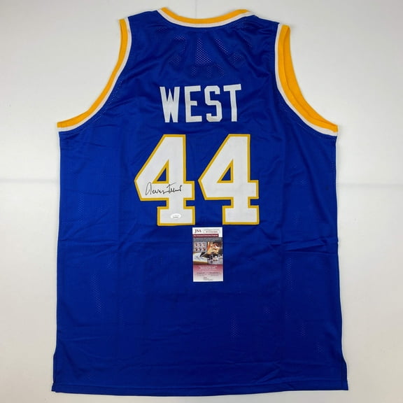 Autographed/Signed Jerry West West Virginia Blue College Basketball Jersey JSA COA