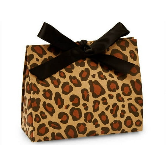 Pack of 100, Solid Kraft Leopard Purse Totes Small 4.5 x 2 x 3.75" Great for Party Favors, Gift Basket Stuffers, & Jewelry Packaging