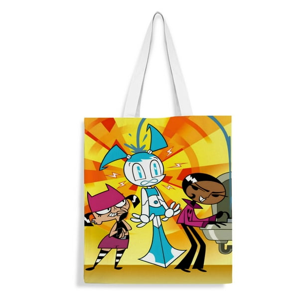 My Life as a Teenage Robot Bolso de tela con estampado de lienzo para mujer, bolsa de compras reutilizable y estética, con cremallera interior, regalo para mujer, 35 × 40 cm.