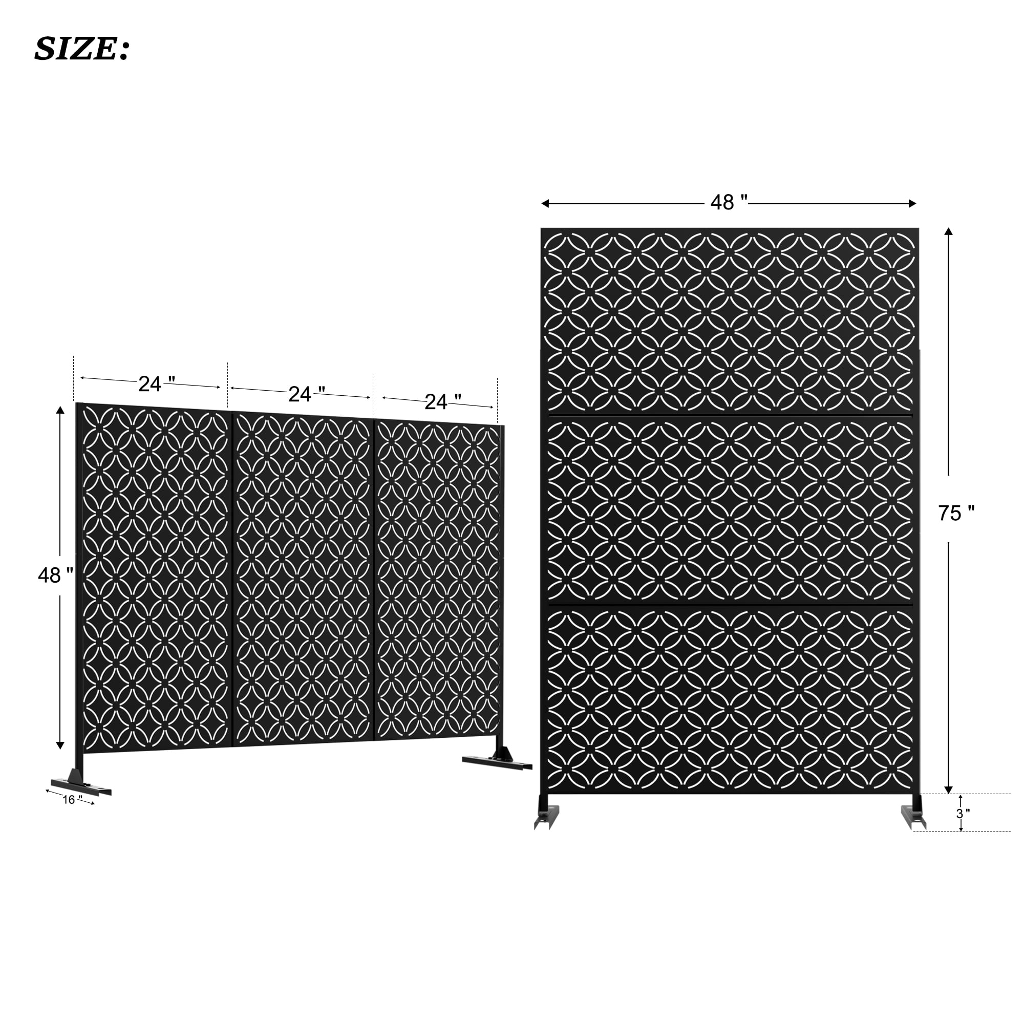 MAYEERTY 72×47" Outdoor Black Metal Privacy Panel Screen for Backyard & Garden, Coin Pattern
