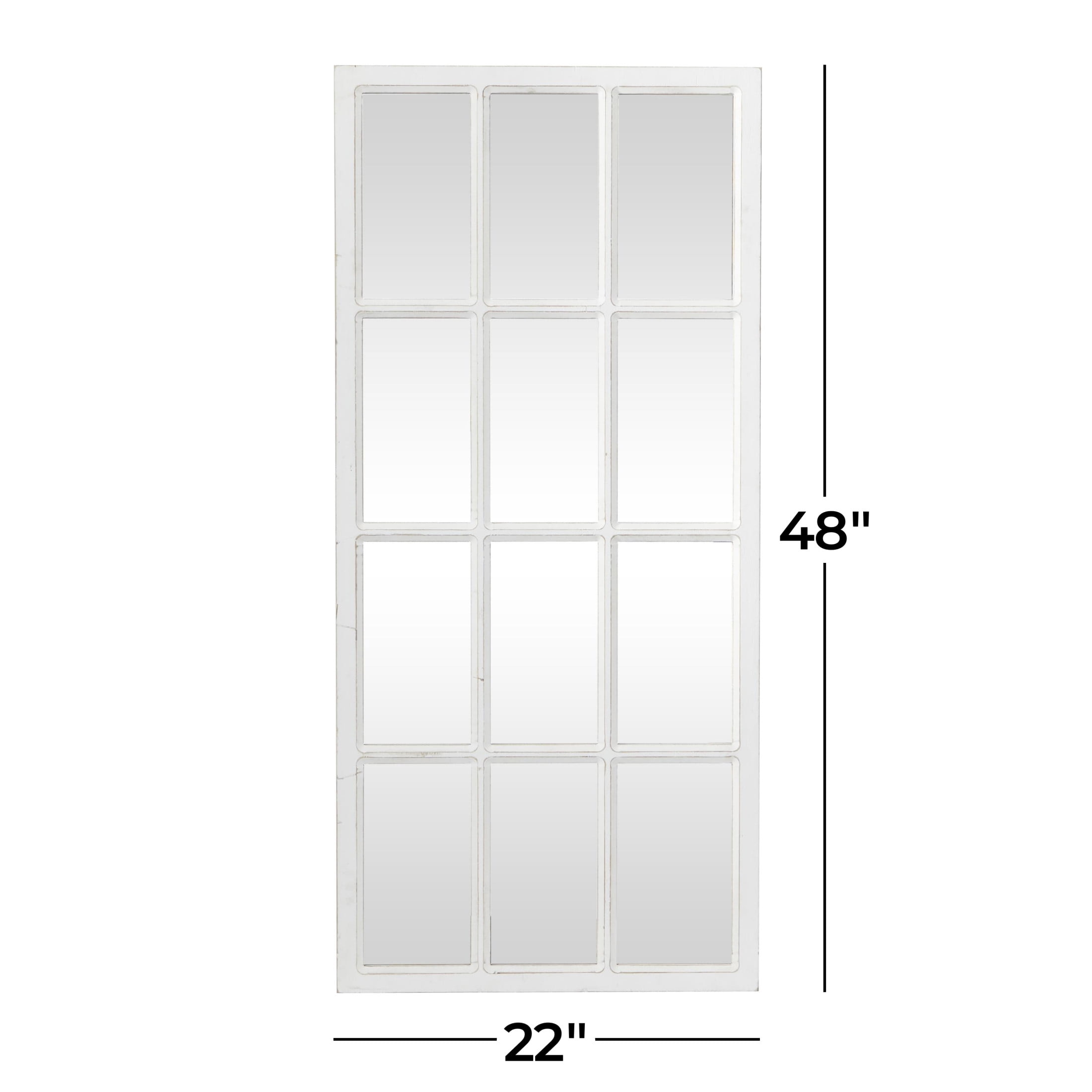 DecMode 22" x 48" White Window Pane Inspired Wall Mirror