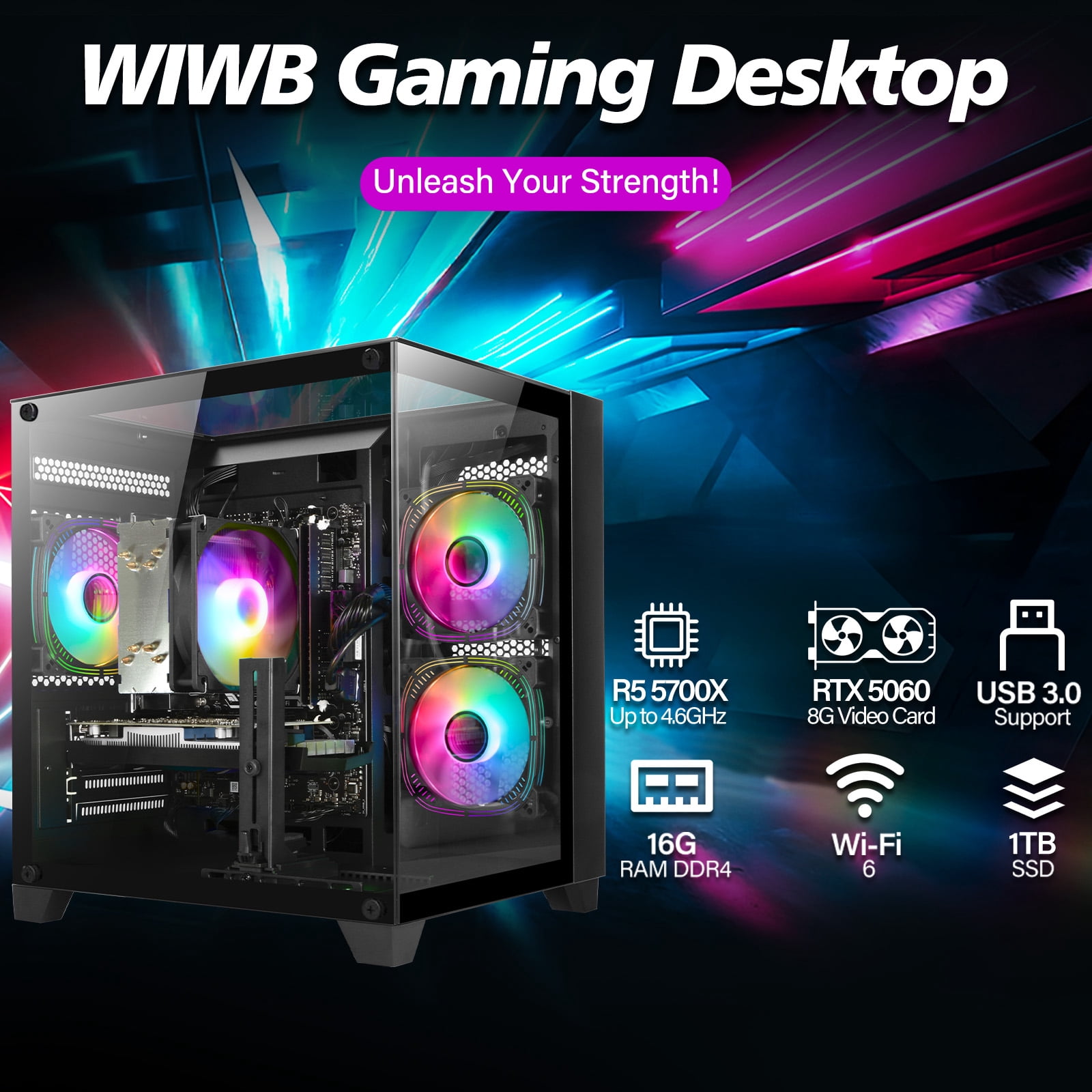 Windowsデスクトップ EMPRIMOi3 8100 16GB SSD512GB HDD500GB WIWB, Gaming PC Desktop, Ryzen 7 5700X, RTX 5060 8GB, 16GB DDR4