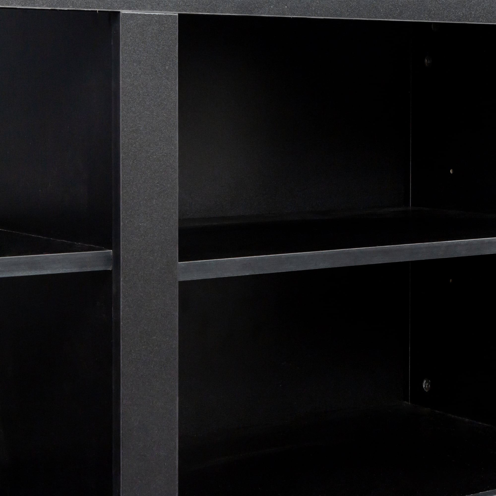 Kadyn Modern TV Stand, Farmhouse TV Console Table with 6 storage compartments and 1 shelf cabinet, MDF TV Stand for Living room, Black