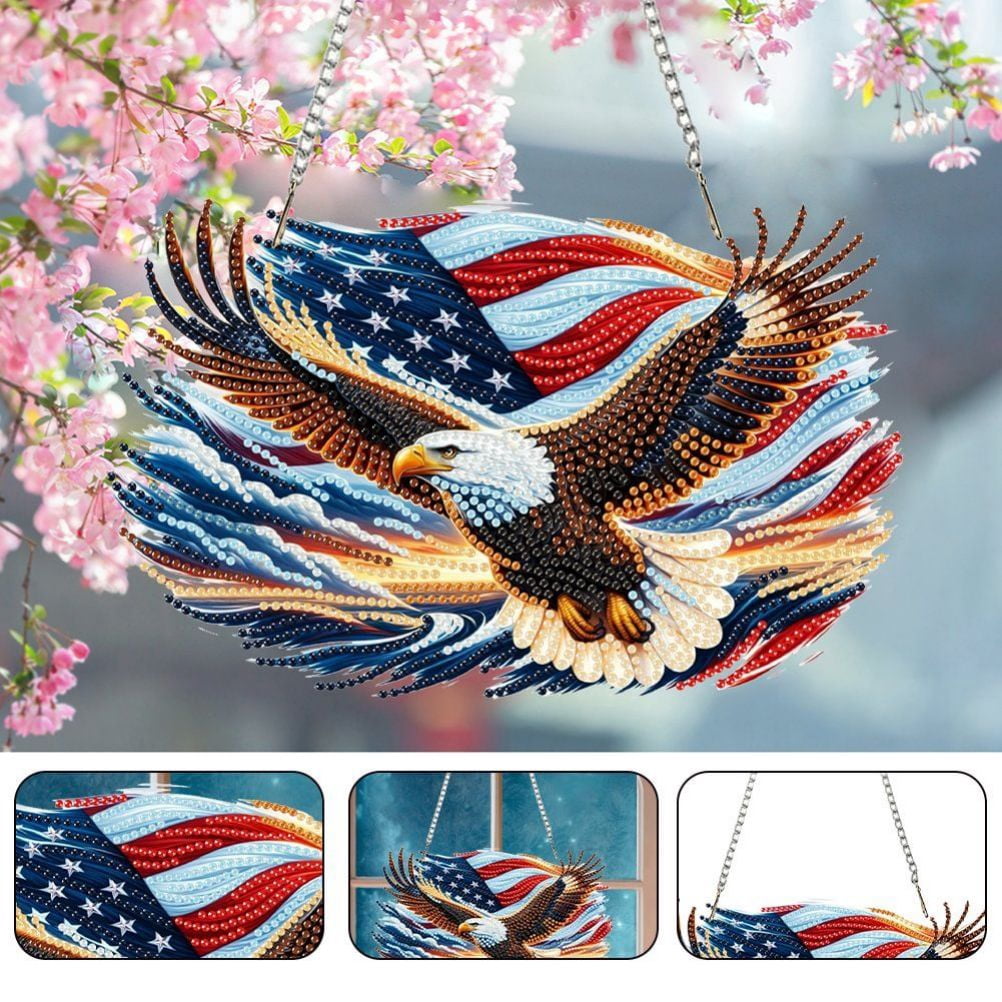 FLOPESN DIY Diamond Art Painting American Independence Day Creative，9.84*9.84in Eagle  Design, Acrylic Material Irregular Shape Home Decoration Pendant