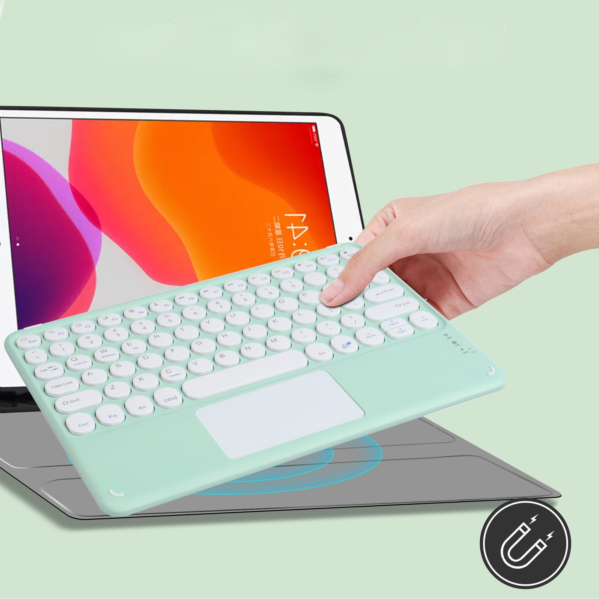 PloutoRich 10 inch Bluetooth Keyboard with Touchpad, 78 Keys Magnetic Wireless Keyboard, Ultra-Slim Rechargeable Wireless Keyboard for Laptop Tablet Computer